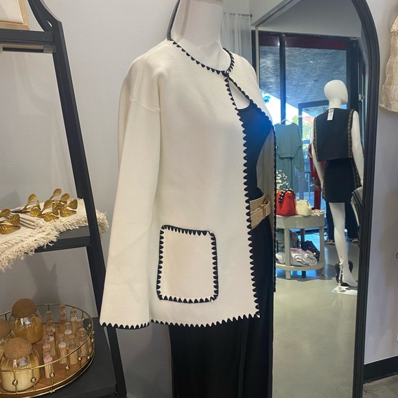 Jackets & Blazers - Elegant White Jacket with Black Trim